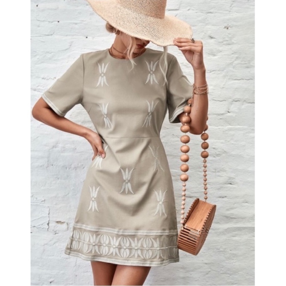 Zara Embroidered Tan Mini Dress XL - Picture 4 of 13